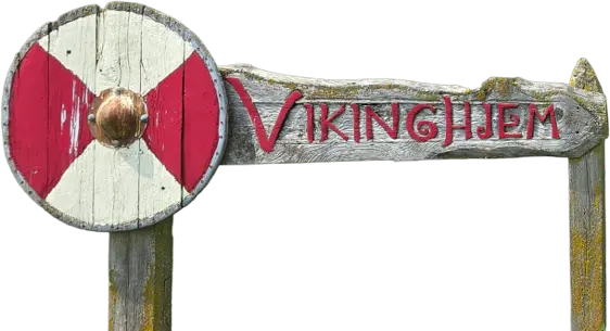 VikingHjem sign with shield motif
