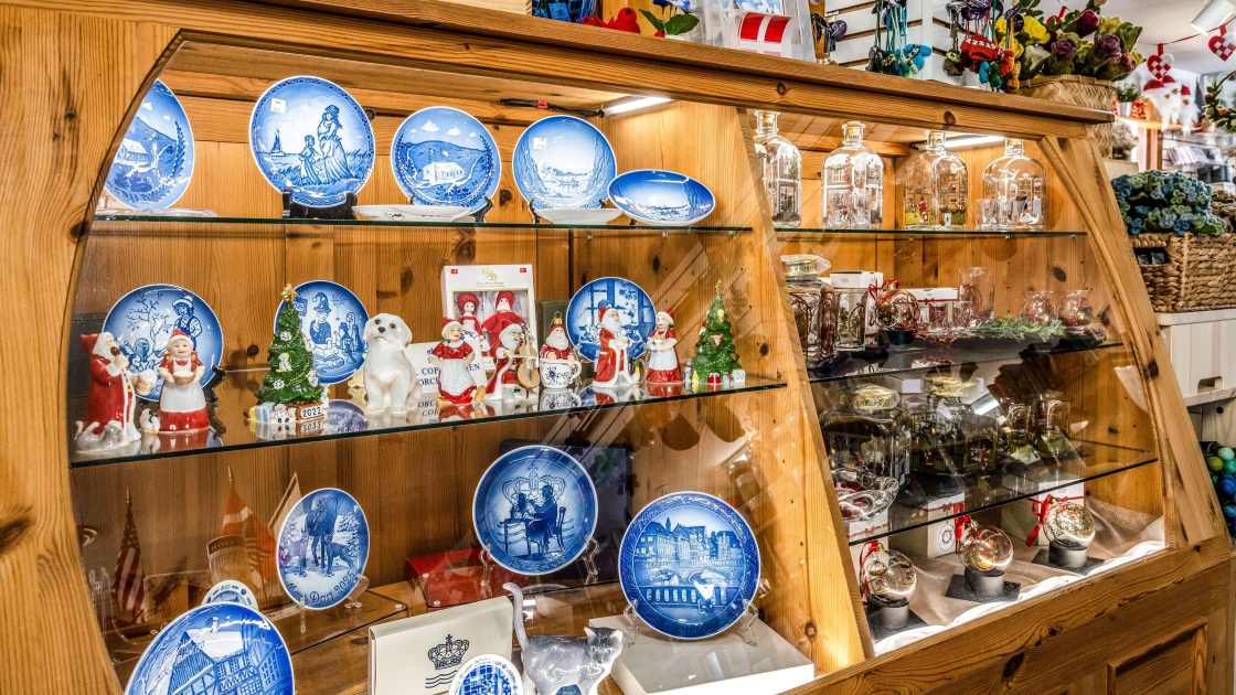 Heritage Market merchandise display showing Heritage Market Blue Pottery Cabinet.