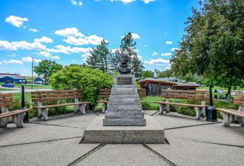 Outdoor campus area showing Campus Monument Plaza.
