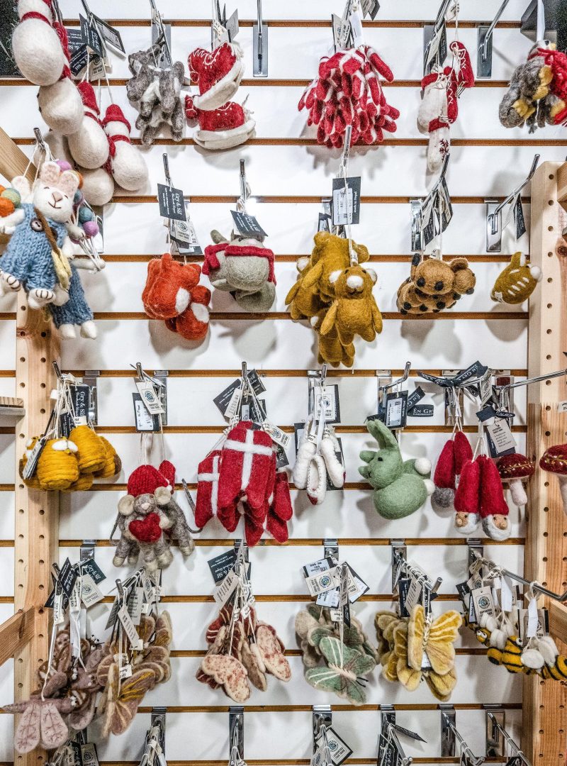 Heritage Market merchandise display showing Heritage Market Christmas Ornament Rack.