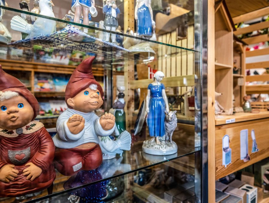 Heritage Market merchandise display showing Heritage Market Gnome Display.