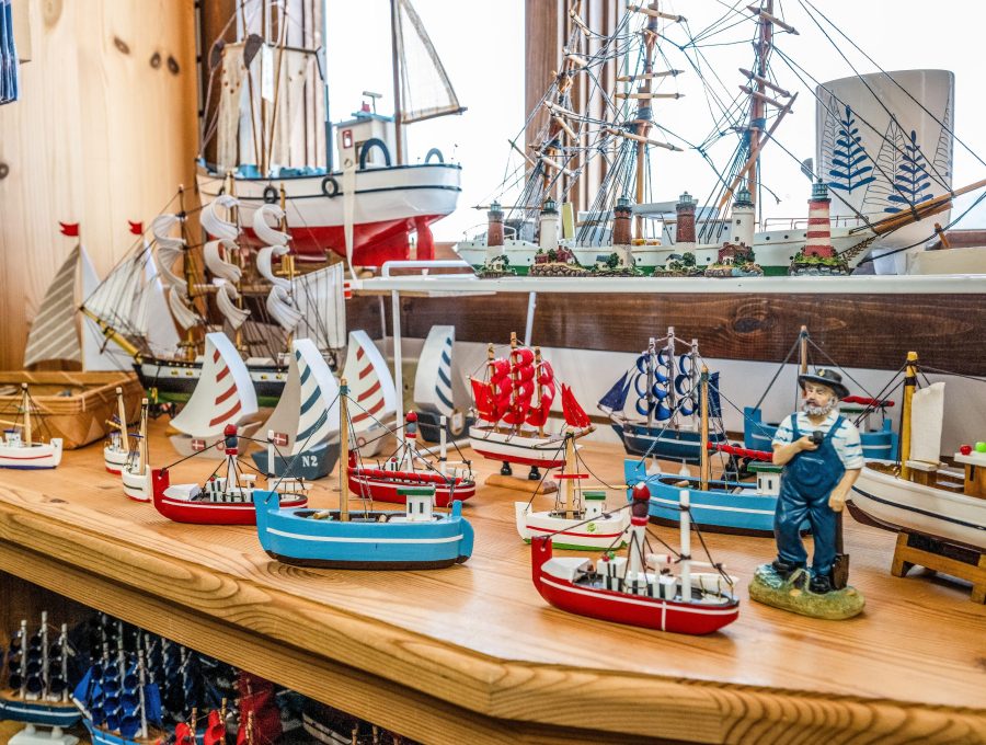 Heritage Market merchandise display showing Heritage Market Model Ships.