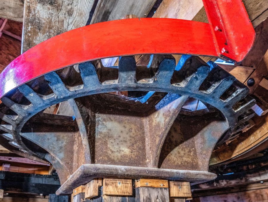 Interior windmill detail showing Red Gear Wheel Closeup.