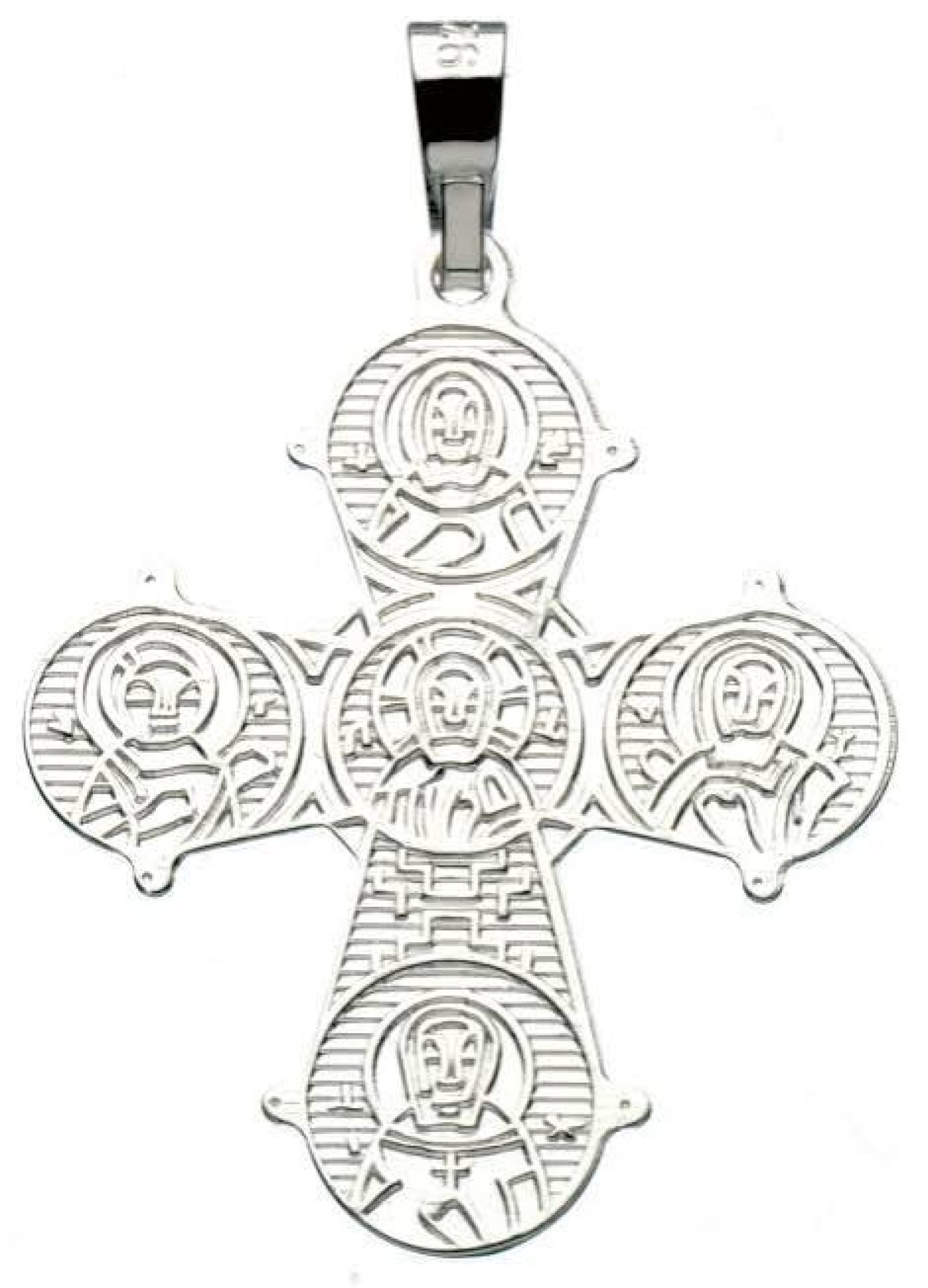 Silver Dagmar Cross pendant with figures in the arms of the cross.